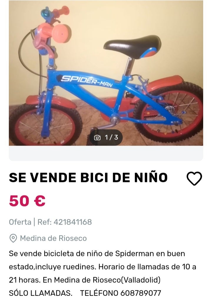 Se vende bicicleta spiderman niño